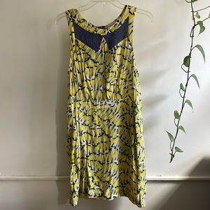 BCBGeneration yellow, white and blue abstract sleeveless mini dress